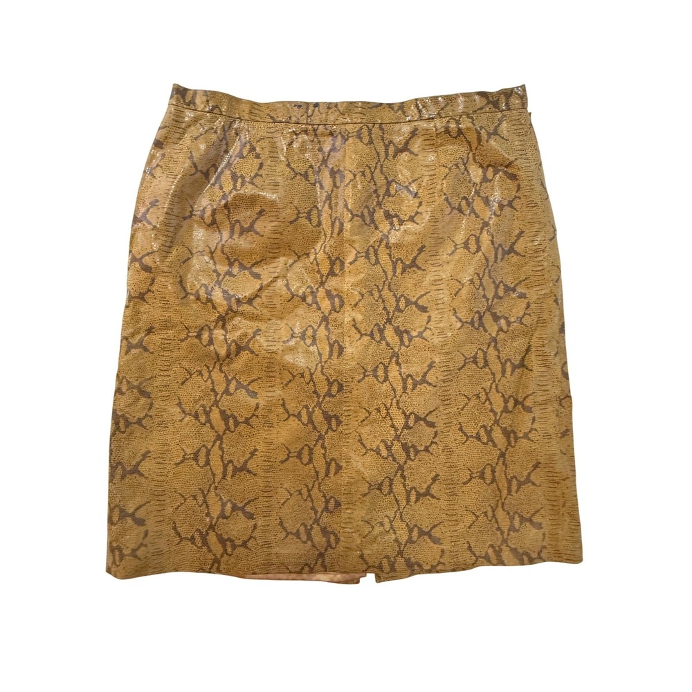 Vintage Terry Lewis Leather Skirt Snake Print Brown Womens Plus size Size 16/18
